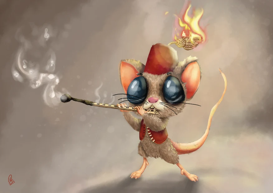 Mouse playing the flute