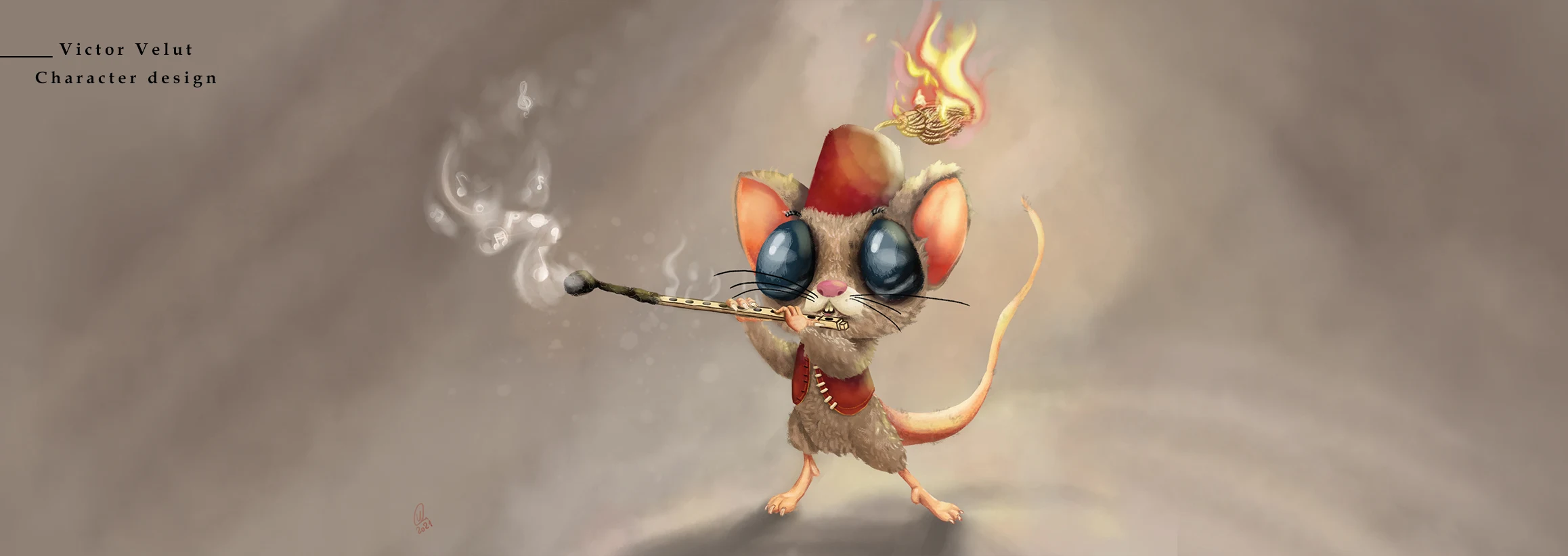 Mouse playing the flute